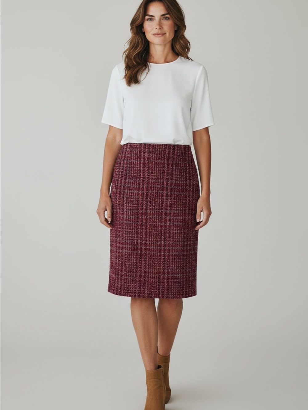 62 Alex Marie Burgundy Tweed Pencil Skirt